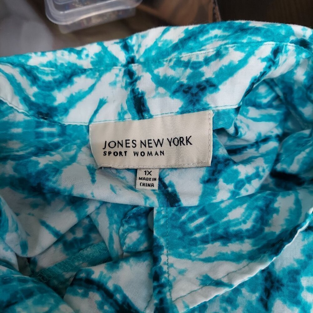 Jones New York Women's Sport 100% Linen Button Down Shirt tie-dye Design Size 1X - Picture 9 of 11